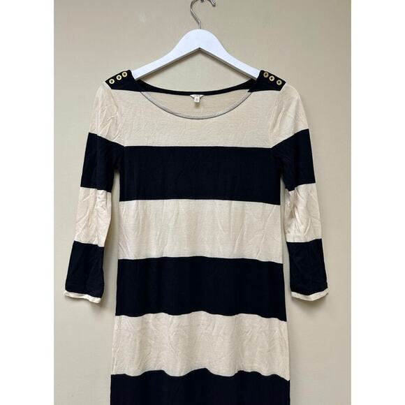 J. Crew Cream Black Linen Blend Side Slit Pullover Striped Maxi Dress Size XS - Picture 5 of 12